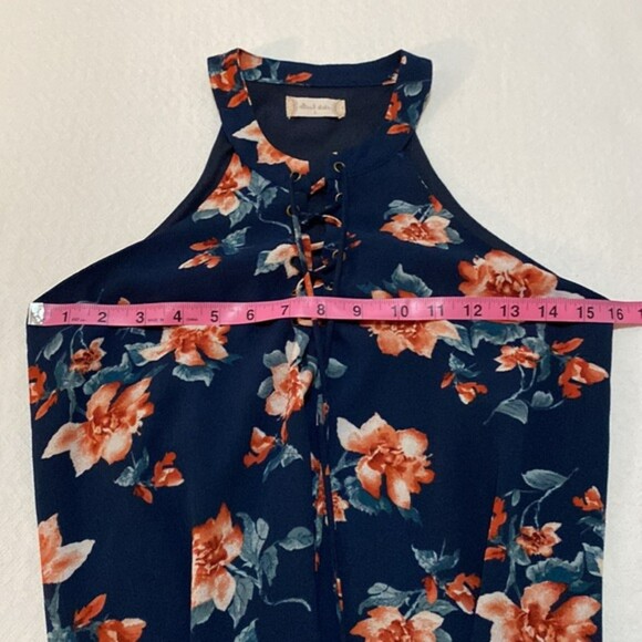 Altard State Dress Mini Womens Small Floral Print Halter Navy Lace Up Spring - Picture 12 of 13